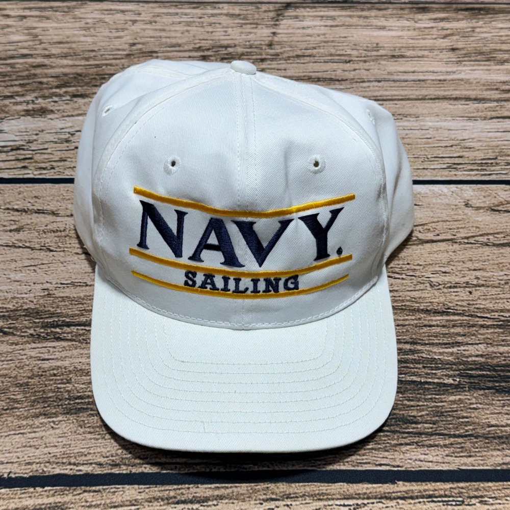 The Game Navy Sailing Snapback Hat White Cap Naval Academy Military VTG 90s